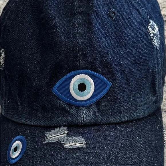 New Custom Designed Blue Distressed Baseball Cap with 2  display picture 3